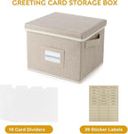 Greeting Card Organizer Box with 16 Dividers,Collapsible Greeting Card Storage Box with Handles Hold 150+ Cards,Greeting Card Holder for Greeting Cards,Sticker, Recipes, Photo, Envelope (Beige, 2 pcs)