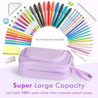 SANANT Large Capacity Pencil Case with Pull-out Structure - Multifunctional Extra Big Pencil Pouch Pen bag, Portable Stationery Organizer with Zipper, Office School Supplies for Boys Girls, Purple