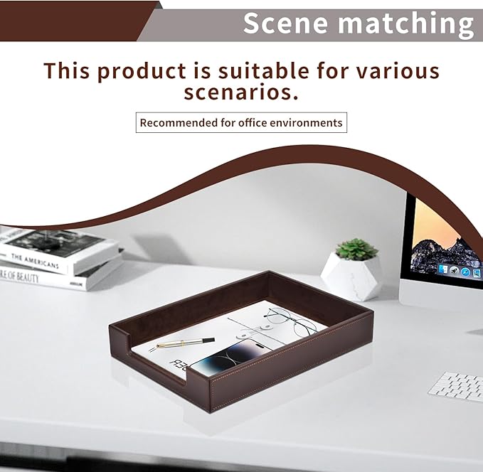 RHCSZ PU Leather Letter Tray - Load Documents Trays Front for Office Desktop Organizer - Desk Magazine, File, A4 Paper Holder - Paper Document File Holder Drak Brown (Drak Brown, A4-Tray)