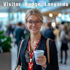 Visitor Badge Lanyards Volunteer Badge Holder with Clips (25 pcs) - Reusable Temporary ID Pass for Office, School, Events PVC Plastic Security Cards for Exhibition Guest by OSTENBIG (Red)