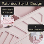BLU MONACO Pink Wooden Desk Organizer With Storage Drawer and Gold Handle | Desktop Mail Sorter and Stationery Holder for Home Office | 4.6” x 12.4” x 7.5” Multi-Compartment Accessory Organizer
