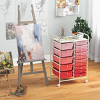 LDAILY 15 Drawer Rolling Storage Cart, Rolling Cart with Drawers for Classroom, Art Supply Craft Organizer on Wheel with Metal Frame & Handles for Home Office School