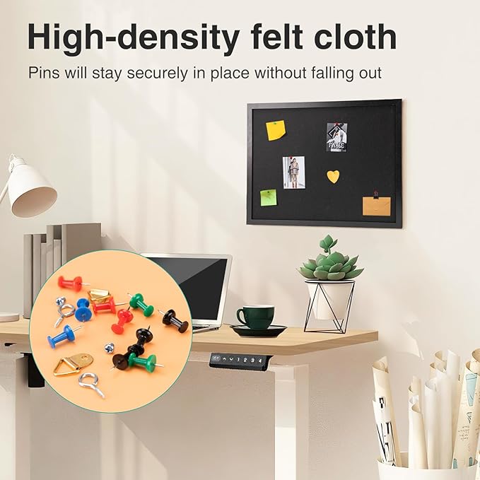 OWLKELA 17'' x 23'' Cork Board with Felt, Vision Board and Decorative Hanging Pin Board, Black Framed Display Bulletin Board for Walls, Ideal for Office, School and Home