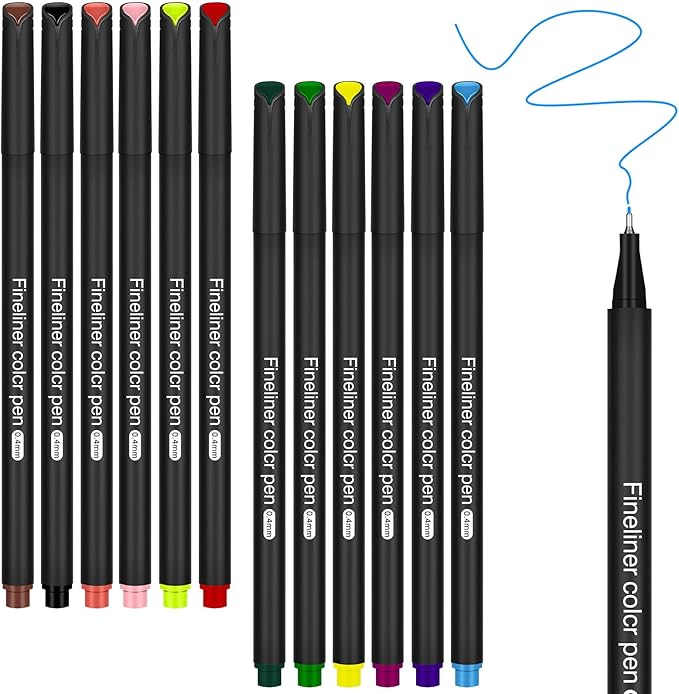 huesamhi Colored Pens for Journaling, Planning Bullet Journals Fineliner Felt Tip Fine Point Marker Pens 12 Vibrant Colors - Premium Writing planner accessories