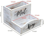 MyGift Shabby Whitewashed Solid Wood Mail Holder and Key Organizer Entryway Storage Tray with Cursive Mail and Keys Word Design, Office Desktop Organizing Bin