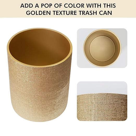 DoveeDosa Gold Luxury Stone Bathroom Trash Can, Modern Bathroom Office Trash Can, Resin Wastebasket, Garbage Receptacle Bin for Bathrooms, Offices, Powder Rooms, Kitchens (Gold)