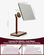 YEOUX Premium Desktop Glass Mirror, Dry Erase Board & Magnetic Phone Stand 3-in-1 | 360° Adjustable | Solid Wood | Compatible with MagSafe, Small Whiteboard for Office Home Desk