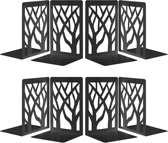 MSDADA Bookends, Book Ends for Shelves, Bookends for Office, Book Ends for Heavy Books, Book Shelf Holder Stand Home Decorative，Metal Bookend Supports, Book Stoppers, Black(4 Pairs)