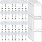 100 Pack Retractable Badge Reel Clips with 100 Pack Vertical ID Card Holders Retractable Badge Holders with Clip ID Badge Clips with Name Card Holder for Nurses Office School,Transparent