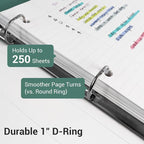 MUKAWA 1 Inch 3 Ring Binder, D-Ring Binder Holds 250 Sheets, PP Cover with Writable Spine Label, Lay-Flat Design, Letter Size 8.5x11, Lightweight for School, Office & Home Organization, 1 Pack, Beige
