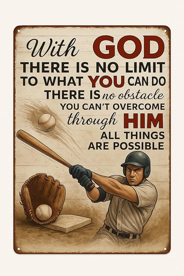 Vintage Christian Baseball Metal Sign – Inspirational Sports Wall Art for Boys Room, Gym, or Man Cave – Faith Gift for Baseball Players, Dads, and Believers* (Christian Baseball-01)
