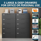 MIIIKO Lateral File Cabinet with Lock, 5 Drawer Metal File Cabinets 35.4" Wide, Home Office Locking Filing Cabinets for Legal Letter File Folders