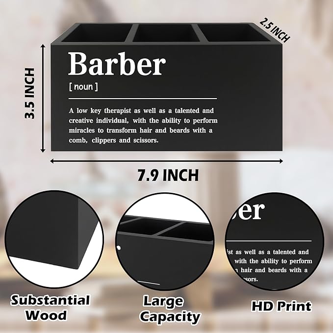 QZQE Barber Definition Pen Pencil Holder Organizer for Desk, Salon Barbershop Decor, Modern Minimalist Barber Shop Wooden Box Signs Decorations for Home Office Desk Tabletop