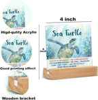 Sea Turtle Decor Desk Acrylic Sign 4x4 inch, Turtle Gifts for Women Men Coworkers, Beach Decorations for Home Bedroom Bathroom, Motivational Gifts Table Cubicle Decor and Accessories