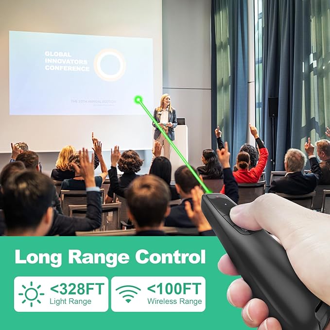 Clicker PowerPoint Presentation Wireless Presenter Remote, Green Laser Pointer for Computer Clickers, USB C A Project Power Point PPT Clicker for Mac Laptop Office, Slideshow Google Slide Advancer