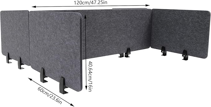 2 Sets Polyester Desk Dividers, Soundproof Room Divider Office Furniture Partitions, Privacy Desk Panel with Clamps, Stand Up Freestanding Desk Privacy Panel for Office Classroom(47.3"x16"+ 23.6"x16")