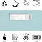 Bloss Light Blue Desk Mat, Large Mouse Pad, Leather Desk Blotter, Waterproof Desk Pad for Office Home Decor/31.5×15.7 Inch