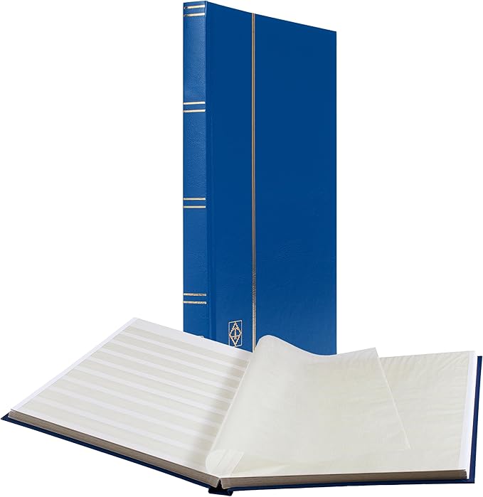 LIGHTHOUSE – “BASIC” Hard Cover Stockbook for Stamps – 32 White Cardstock 9”x12” (A4) Pages with Glassine Strips - Blue