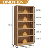 blini 5-Shelf Tall Bookcase Wooden Bookshelves 33in Wide Floor Standing Display Storage Book Shelves 70 in Oak Bookcase for Home Office, Living Room, Bed Room