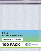 White 10x13 Inch Poly Bubble Mailers |Self Seal Padded Envelopes for Thick books | Air Cushioned Bubble Mailer | Usable Size 9.5x13 Inch | Waterproof Lightweight Mailing Shipping Bags | 100 Pack Bulk