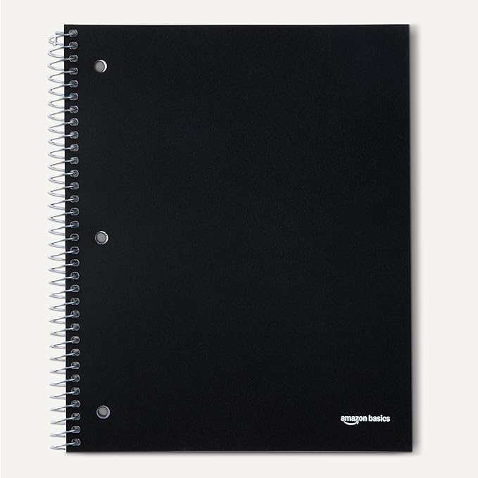 Amazon Basics 1 Subject College Ruled Spiral Notebook Poly Cover,100 Sheets, 8-1/2" x 11", 3 pack, Assorted Primary Colors