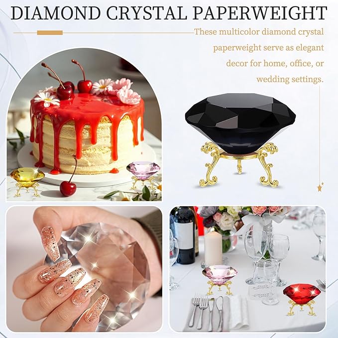 PATIKIL Diamond Crystal Paperweight, 80mm / 3.15" Crystal Paperweight Paper Weight with Gold 19 Metal Base for Home Office Desktop Table Decor Wedding Party Ornaments, Black