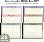Forvencer 22" x 17" Large Desk Calendar 2026, 20 Months Calendar Runs from November 2025 to June 2027, 2026 Desk Calendar Monthly Planner with Plastic Cover for Home School Office, Green