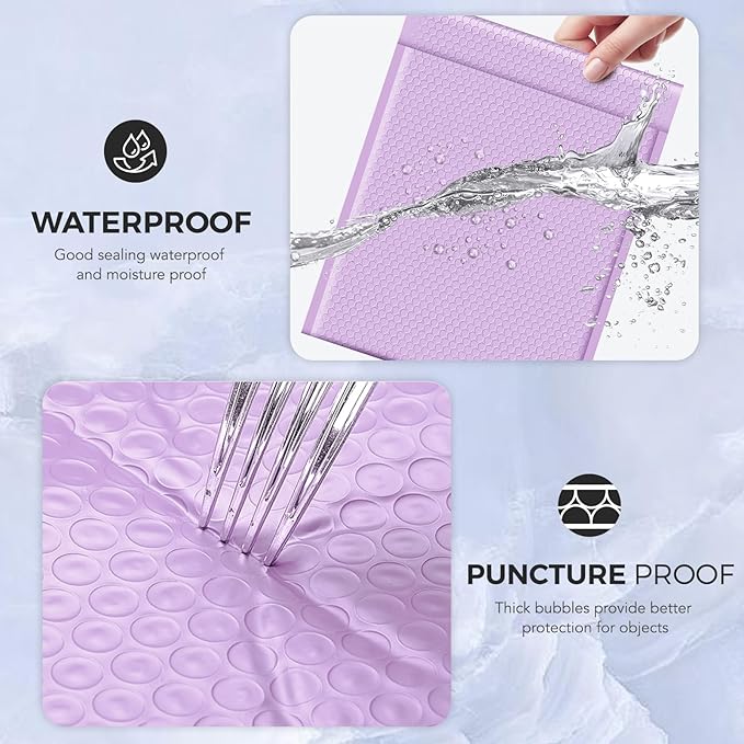 Metronic 120Pack Bubble Mailer 12x15 Inch Lavender Waterproof Padded Envelopes Self-Seal Large Bubble Mailers Cushioning Bubble Envelopes for Shipping,Books,Jewelry Makeup Supplies
