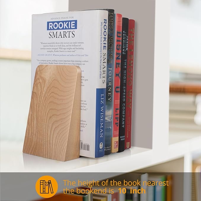 DRELIFAM Ash Wood Book Ends Heavy Duty Handmade Book Ends for Shelves Decorative Bookends to Hold Heavy Books (Ash Wood Small)