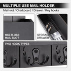 Lucundm Mail and Key Holder Wall Mount with Storage Drawer – Modern Wooden Mail Organizer for Wall Entryway, 7 Key Hooks & Chalkboard Panel – Stylish Home Decor for Apartments, Living Room, Office