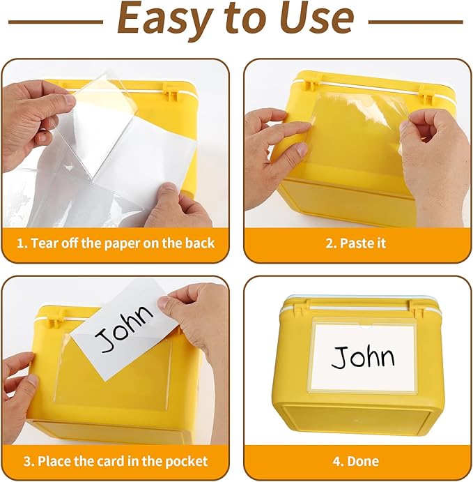 NIUBIER Storage Bin Labels, 36 Pack Clear Adhesive Pockets, Index Card Holder for 3x5 Cards, Removable Tote Labels Stickers for Packing Moving Box & Containers, Easy Peel Off