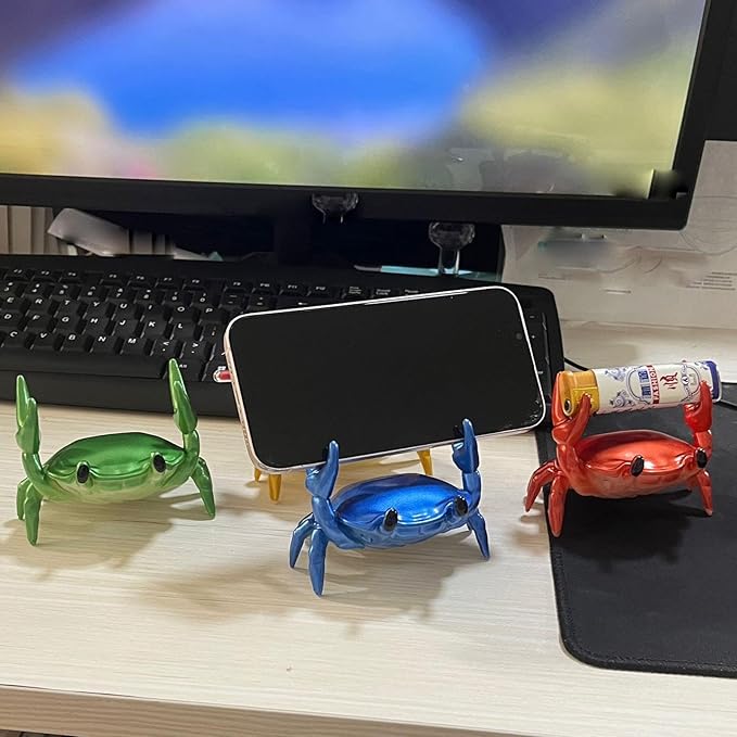 LOGUTIA Crab Phone Pencil Stand Creative Pen Holder Pencil Holder Spoon Holder - Blue Crab Phone Stand Crab Pen Holder Support Cute Crab Statue(blue)