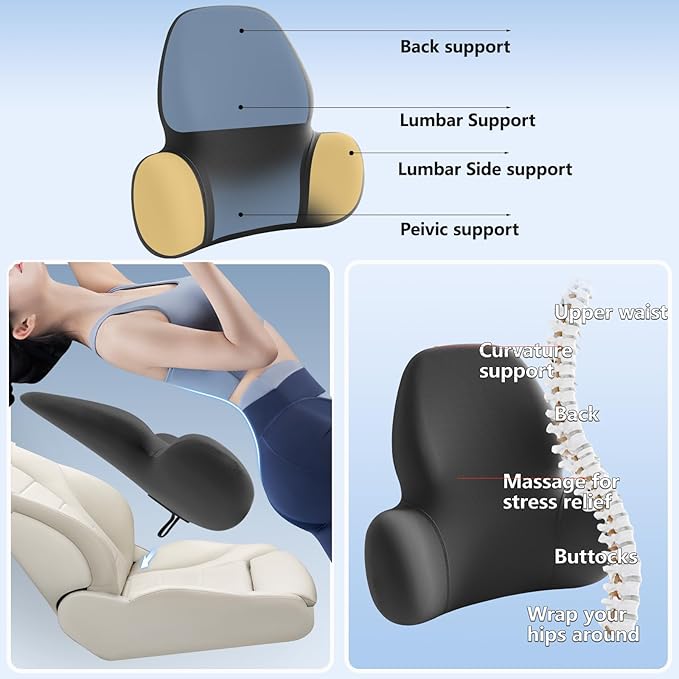 Lumbar Support Pillow with Fixed Chuck | Ergonomic Memory Foam Cushion | Washable Cover | Back Pain Relief & Posture Improvement | Fits Car/Office/Gaming Chairs/Wheelchairs & Home