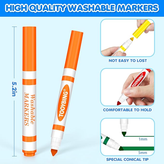 TooyBing Washable Markers Bulk (288 Count), 18 Assorted Colors, Washable Markers for Kids Classroom School, Broad Tip Durable for Back to Classroom Art School Supplies Essentials
