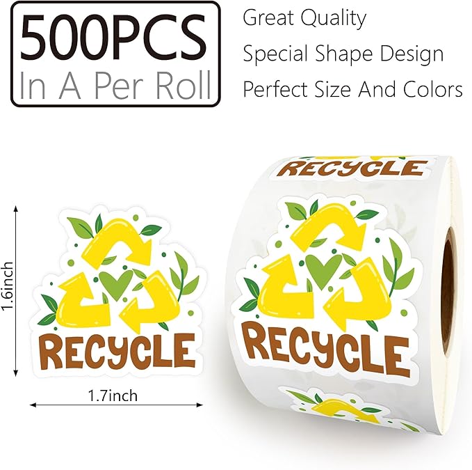 Bttwkco 500pcs Recycle Stickers Roll - Small Business Reused Package, Eco-Friendly, Earth Day, Happy Mail Recycling Labels - Handmade