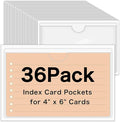 36 Pack Adhesive 4" x 6" Index Card Pockets with Top Open for Loading, Clear Plastic Labels Holders for Organizing, Storage Bins, Library Card, Totes, Shelves