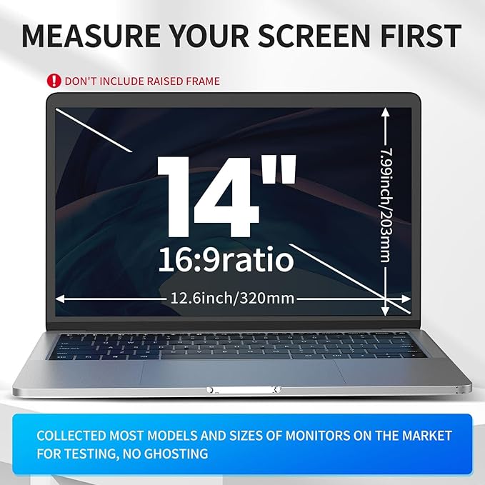 GUDTEKE Laptop Privacy Screen 14 inch, 9H Hanging Privacy Screen for Laptop for 16:9, Acrylic HD Eye Protection Anti Glare Blue Light Laptop Screen Privacy Filter