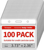 Turxayox 100 Pack Horizontal Clear ID Badge Holder, Plastic Name Badge Holders, Key Card Protector Cover Sleeve with Waterproof Resealable Zipper for Nurses Lanyard, Work I'd