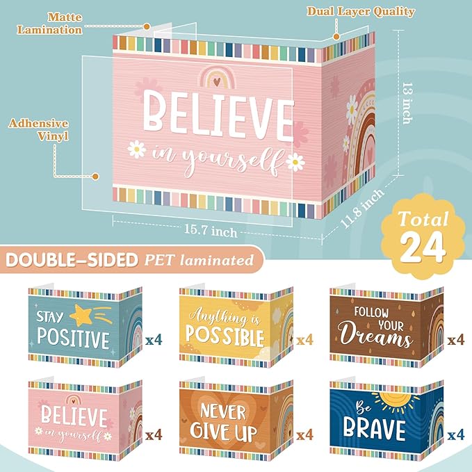 Affrolling 24 Pcs Inspirational Privacy Folders Bulk for Students Cardboard Privacy Boards Desk Divider Panel Waterproof Testing Divider for Classroom Back to School Study Supplies (Boho)