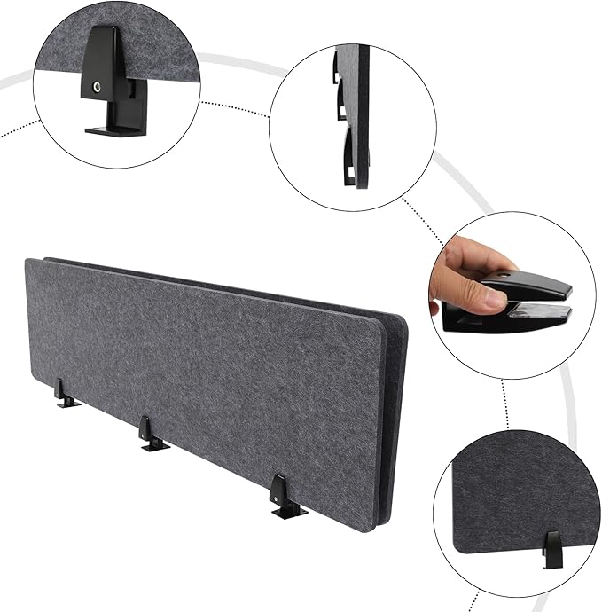 2 Pack Polyester Desk Dividers, Soundproof Room Divider Office Furniture Partitions, Privacy Desk Panel with Clamps, Stand Up Freestanding Desk Privacy Panel for Office Classroom(60" x 16")