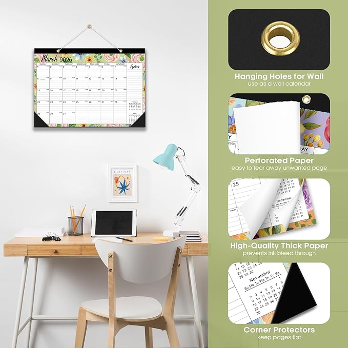 Desk Calendar 2026, 21 Months Calendar Runs from October 2025 to June 2027 - Large 17" x 12" Desktop/Wall Monthly Planner for Home School, or Office - Botanic Whimsy