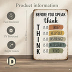 Before You Speak Think Metal Sign – Vintage Inspirational Quote Wall Decor for Classroom, Office, or Home – Motivational Gift for Teachers, Students, and Families (THINK-sign)