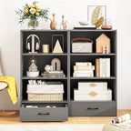 LOKO 4-Tier Bookcase with Storage Drawer, Modern Organizer Display Storage Shelves with Anti-toppling Device, Freestanding Bookshelf with 3 Open Shelves & 1 Drawer, Living Room, Study, Office (Grey)