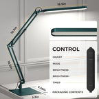 SKYLEO LED Desk Lamp with Slim Base - Adjustable Swing Arm Desk Light, Dimmable, Timer, Eye Protection, Memory Function, 1300LM, 12W, Green