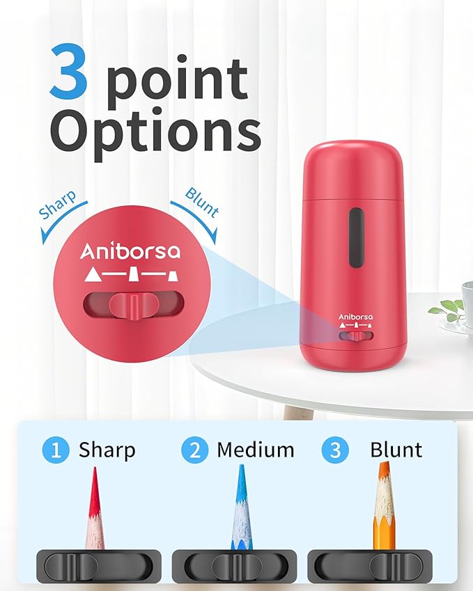 Aniborsa Automatic Electric Pencil Sharpener - Auto Feed, Auto Stop & Auto Eject, Rechargeable for Classroom, Home, School, Office, Rose Red