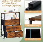 DreamDashio 51" H Tall Mobile File Cabinet, Rolling Printer Stand with 6 Drawers, Adjustable Hanging Rails for A4/Letter/Legal Files, Fabric Vertical Filing Cabinet for Home Office, Rustic Brown