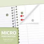 SUNEE Spiral Notebook, 1-Subject, College Ruled Paper, 8" x 10-1/2", 100 Sheets per Notebook, 3-Hole Punched Paper, Water Resistant Cover, Double-sided Pockets, Spiral Lined Notebooks for Work, Green