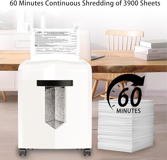 Bonsaii C266-B Micro Cut Shredder, Easy-Carry Handle, 12-Sheet, P-4 Security, 60 Min Continuous, CD/Credit Card, Jam-Proof, 4.2 Gal Bin, Ideal for Home Office Use, White/Gray