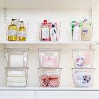 Vtopmart 2 Pack Clear Stackable Storage Bins with Lids, Large Plastic Containers with Handle for Pantry Organizer and Storage,Perfect for Bathroom,Cabinet,Kitchen,Fridge,Closet Organization