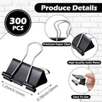 Yexiya 300 Pcs Medium Binder Clips Sturdy 1.25 Inch Black Paper Med Clips Office Supplies Paper Clamps for Office Teachers Students School Business Supplies
